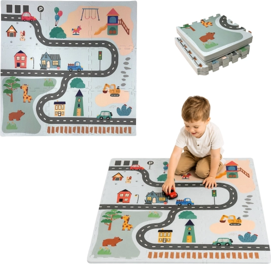Alfombra puzzle educativa de espuma Humbi Ciudad, 90 × 90 cm, 9 piezas
