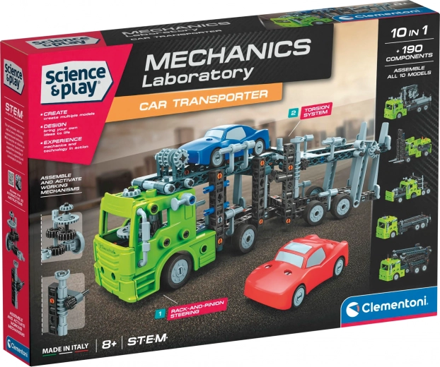 Clementoni Science & Play laboratorio mecánico – transportador de coches 10 en 1