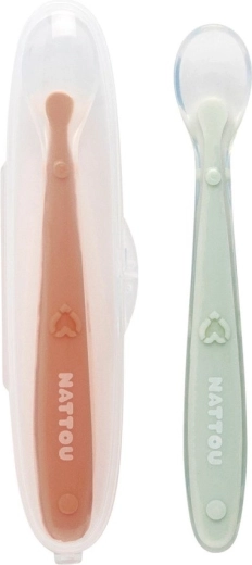 Cucharitas de silicona con punta suave y estuche, 2 uds. NATTOU