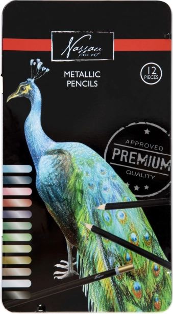 Lápices de colores metálicos Nassau, 12 uds. en caja metálica