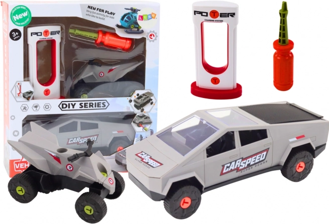 Set de coche moderno con quad para montar DIY – gris