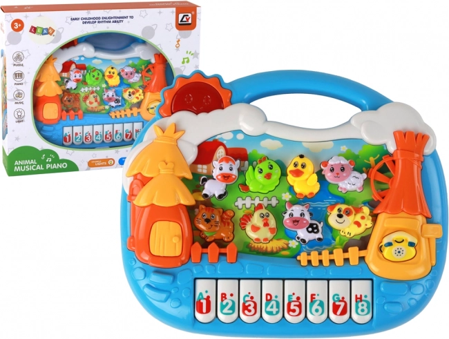 Piano educativo infantil con motivos de animales y aprendizaje de inglés