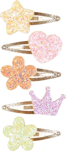 Horquillas para el pelo infantiles Carolina - doradas con adornos, 5 uds