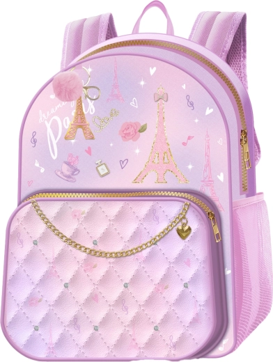 Mochila infantil Deluxe Paris morada con cadena decorativa