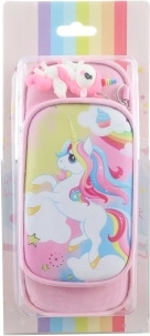 Estuche rosa con motivo de unicornio con colgante