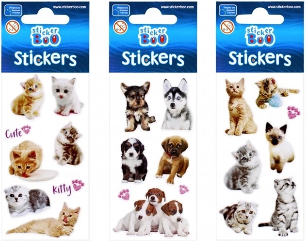 StickerBoo pegatinas con cachorritos y gatitos (3 variantes) - 1 unidad