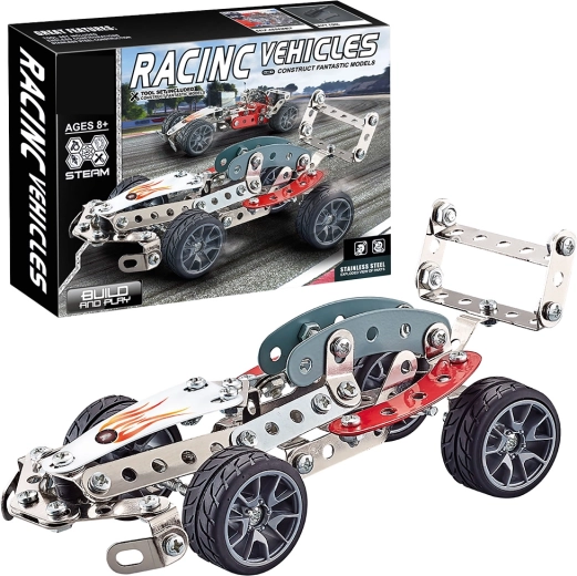 Kit de construcción metálico de coche de carreras (146 piezas)