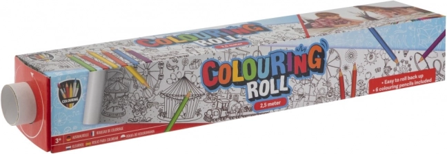 Rollo para colorear con dibujos impresos y lápices de colores