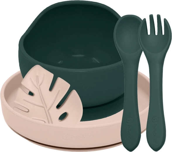 Set de alimentación de silicona Petite&Mars Take&Match misty green / desert sand 6m+ (4 piezas)