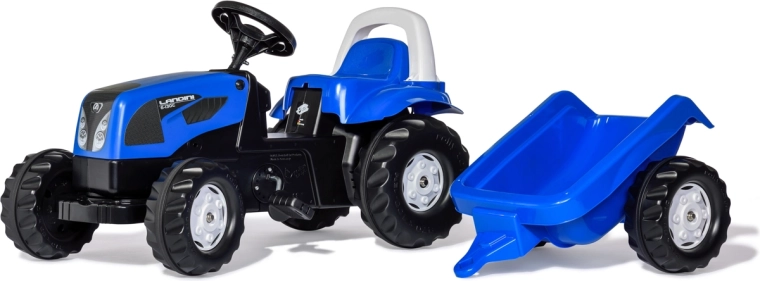 Tractor de pedales Rolly Kid Landini con remolque azul