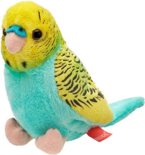 Periquito de peluche turquesa‑amarillo 13 cm
