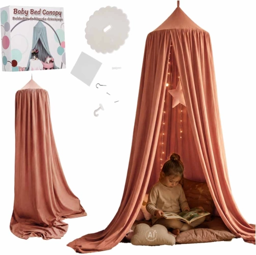 Dosel colgante infantil sobre la cama, rosa claro