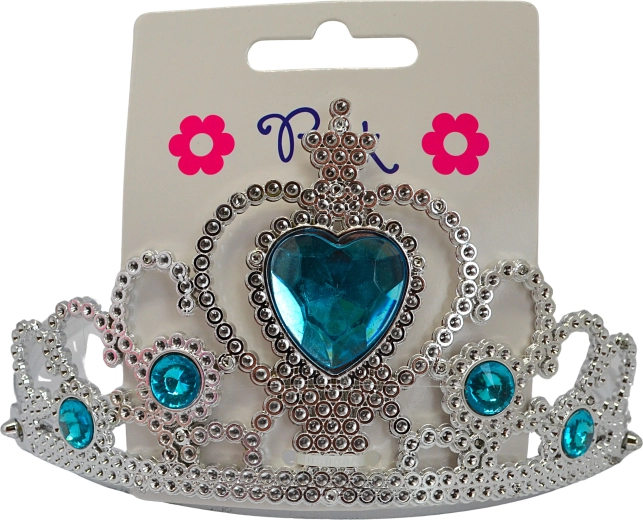 Corona de plástico en diadema con corazón acrílico azul
