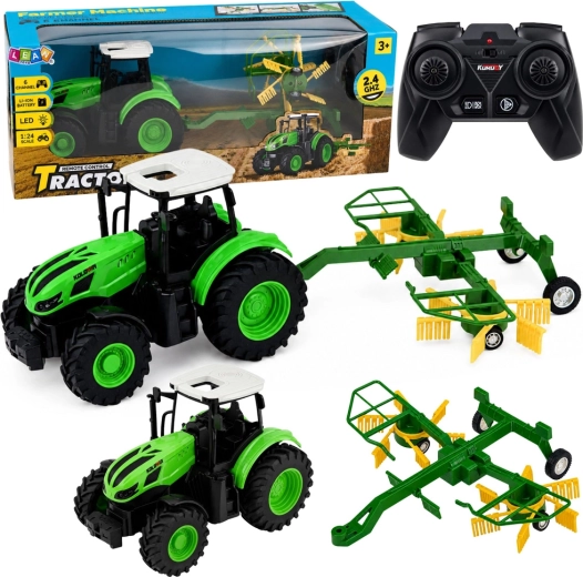 Tractor agrícola RC con rastrillo 1:24, 2,4 GHz, luces LED