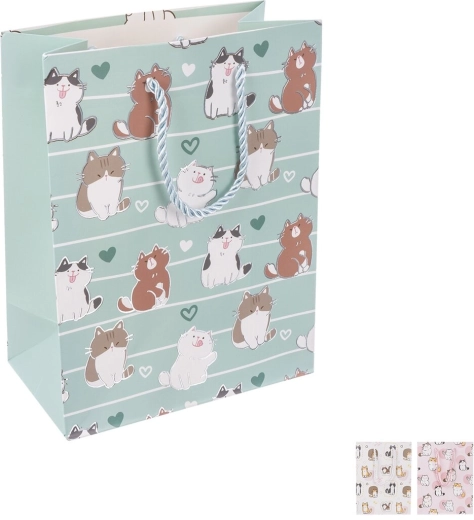 Bolsa de regalo de papel con motivo de gato 18 × 10 × 23 cm (3 variantes)