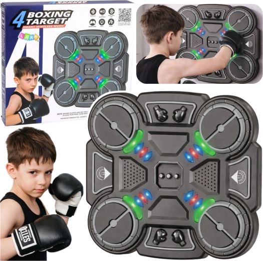 Diana de boxeo interactiva para niños con luces LED y música, 3 niveles, negra