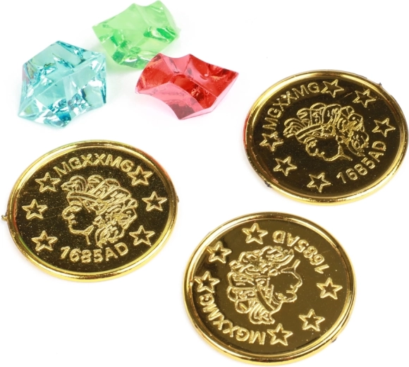 Monedas de oro y gemas de colores para la imaginación