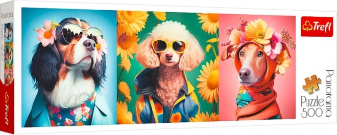 Puzzle panorámico Trefl perros – desfile de moda, 500 piezas