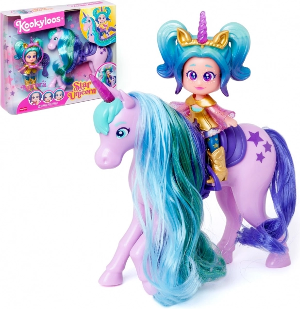 Muñeca KookyLoos Star Unicorn – Aurora con unicornio y accesorios