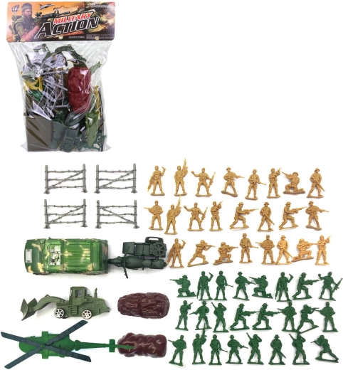 Set de juego militar de plástico con figuras de soldados y vehículos