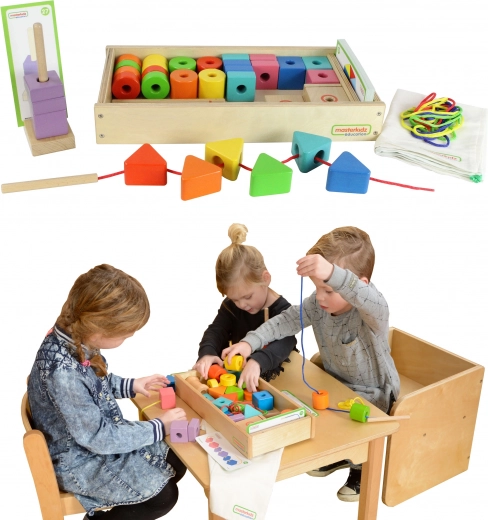 Gran set de ensartado de madera Montessori Masterkidz
