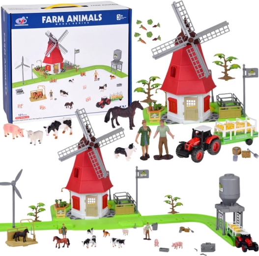 Set de granja con molino de viento y figuras