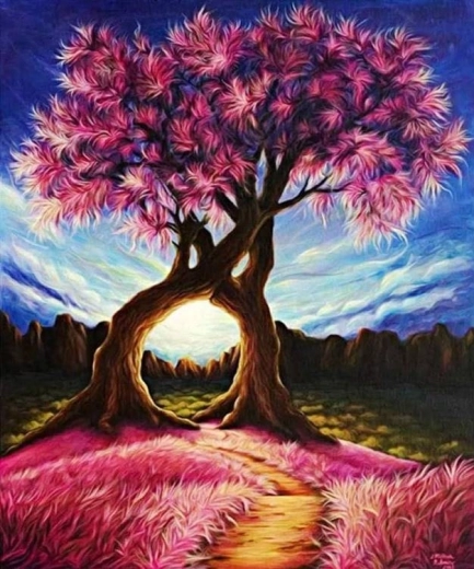 Pintura de diamantes Árbol rosa 30 × 40 cm