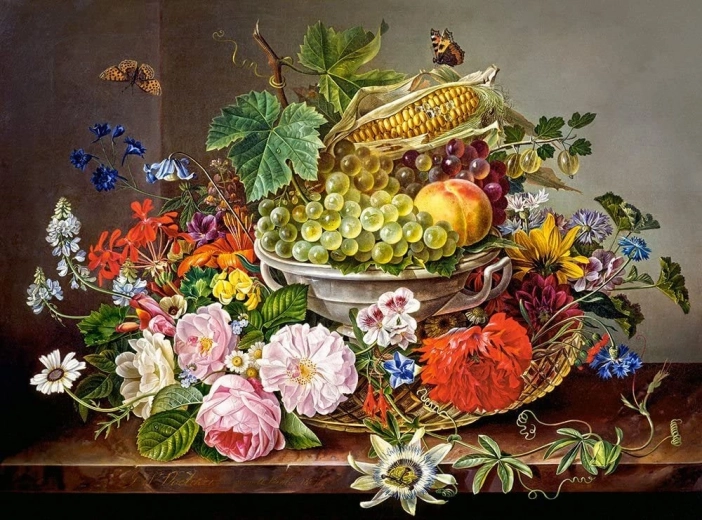 Puzzle de naturaleza muerta con flores y frutas de 2000 piezas Castorland