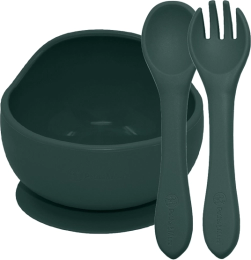 Petite&Mars set de alimentación de silicona Take&Match – bol con ventosa y cubiertos desert sand 6m+