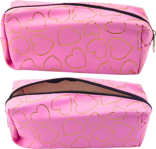 Estuche escolar rosa con corazones dorados