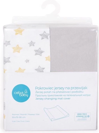 Ceba funda para colchón cambiador 50 × 70 cm, 2 uds., gris claro/estrellas amarillas