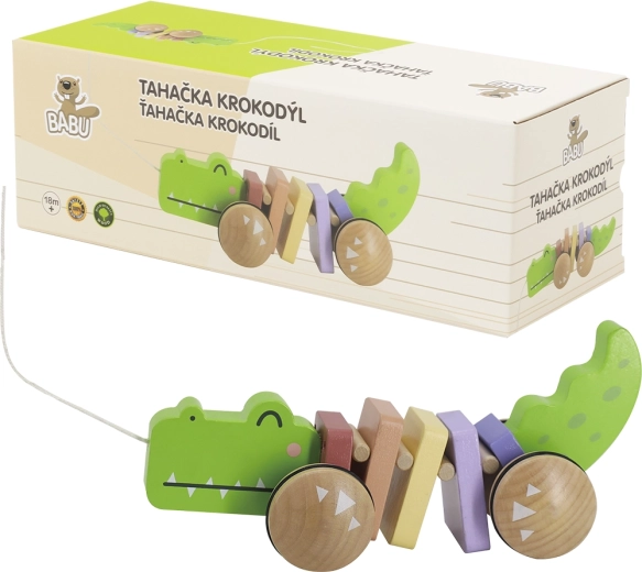 Babu cocodrilo de madera de arrastre con cuerda