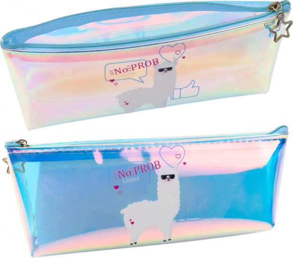 Estuche escolar infantil holográfico con llama azul 21x6cm