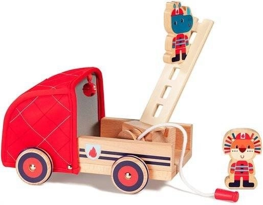 Camión de bomberos de madera con manguera, escalera y campana LILLIPUTIENS Rinoceronte Marius 2+