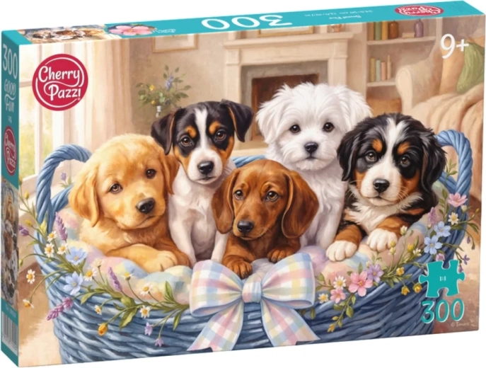 Puzzle Cherry Pazzi Cachorros en una cesta, 300 piezas