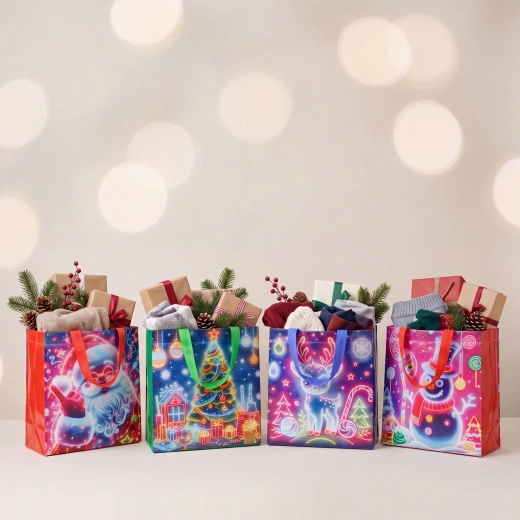 Bolsa de regalo navideña con superficie iridiscente, 23 × 22 × 11 cm - 1 unidad