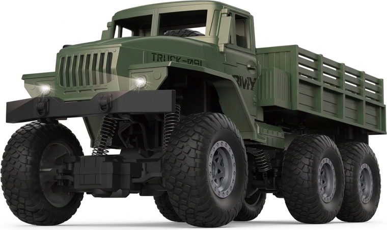 Coche RC militar con control remoto y efectos de luz