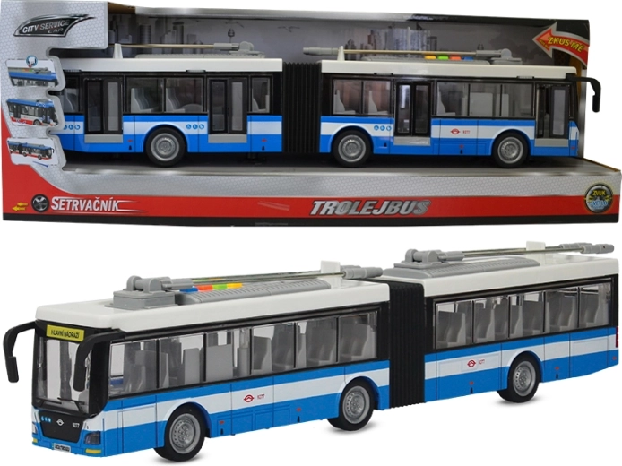 Trolebús articulado 1:16 azul‑blanco