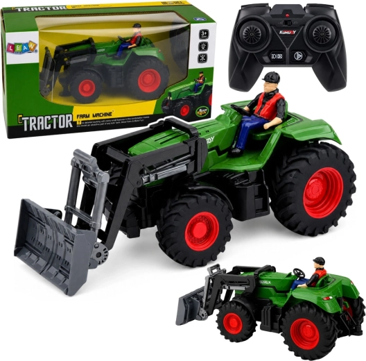 Tractor RC teledirigido con cargador frontal y figura de granjero 1:24