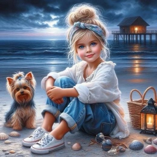 Norimpex pintura por números Chica con perro en la costa 40 × 50 cm