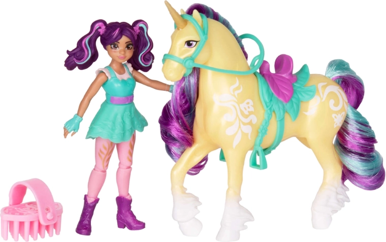 Unicornio Leaf con melena de colores y silla