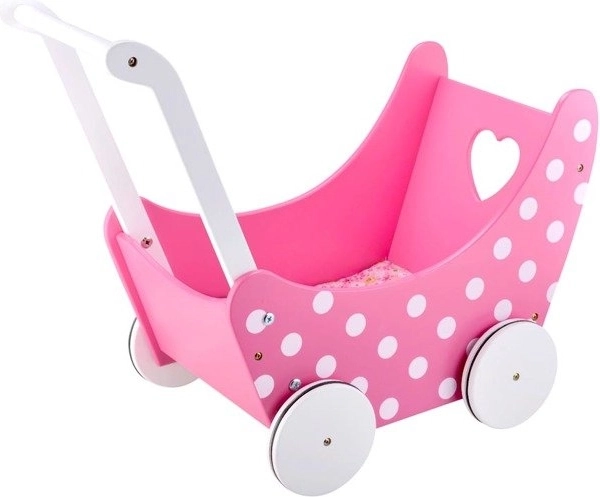Cochecito de madera para muñecas rosa