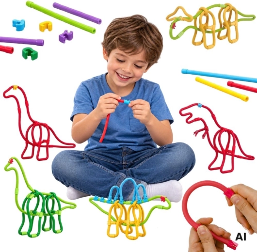 WOOPIE set de construcción creativa con pajitas y conectores, dinosaurios, 117 piezas