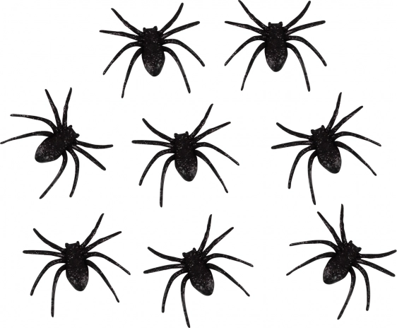 Decoración de arañas brillantes 6 cm – set de 8 uds