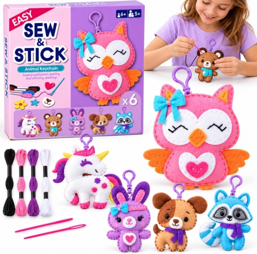 Set creativo para coser y pegar colgantes de animales de fieltro - 6 unidades