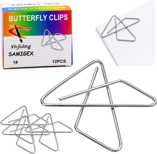 Clips de oficina metálicos tipo mariposa cruzados 64 mm, 12 uds