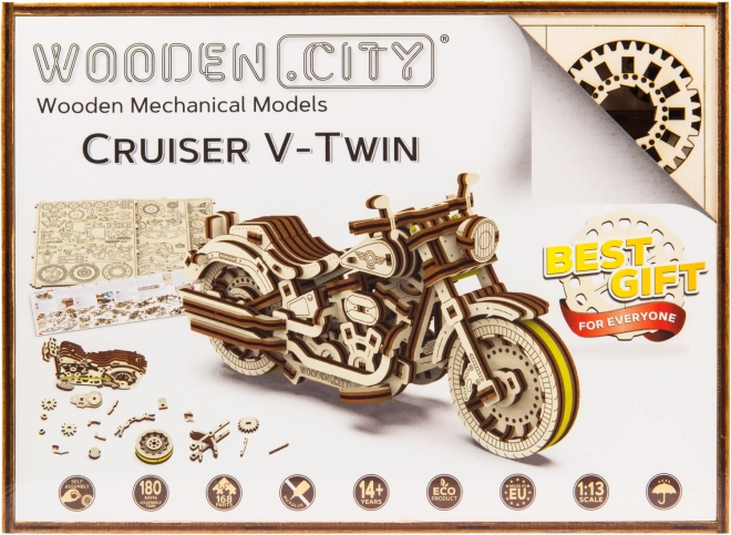 Puzzle 3D de madera motocicleta Cruiser V‑Twin WOODEN CITY (168 piezas)