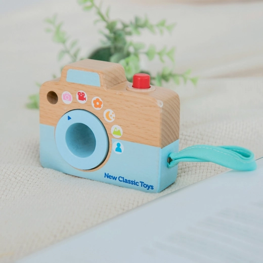 Cámara de fotos de madera para niños con caleidoscopio