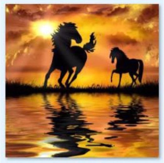 Mosaico de diamantes (diamond painting) Caballos – atardecer 30 × 30 cm - 1 pieza
