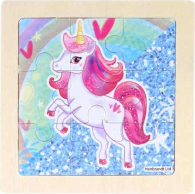 Rompecabezas de madera unicornio rosa (9 piezas)